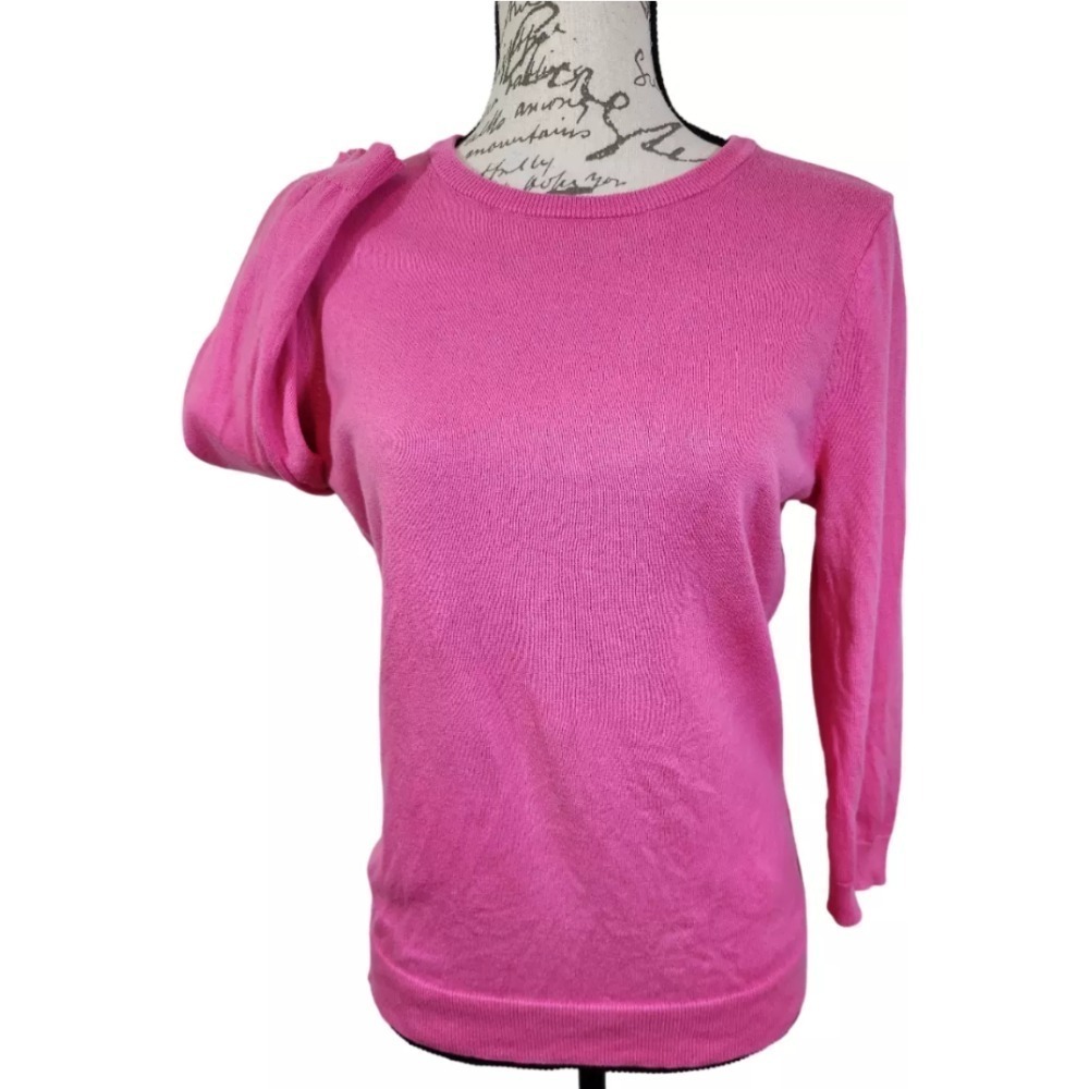 Lands' End Cotton Knit Top Crew Neck 3/4 Sleeve Hot Pink Casual‎ XS